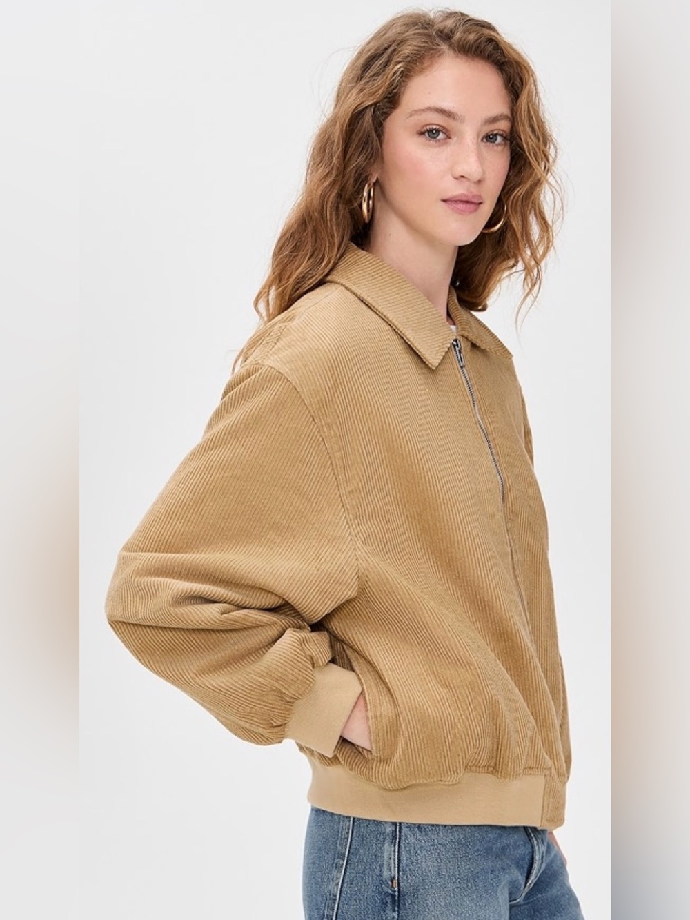 ✨🤎 Lioness Cou Cou Corduroy Bomber Jacket Size‎ L Oversized Cropped Zip 🤎✨